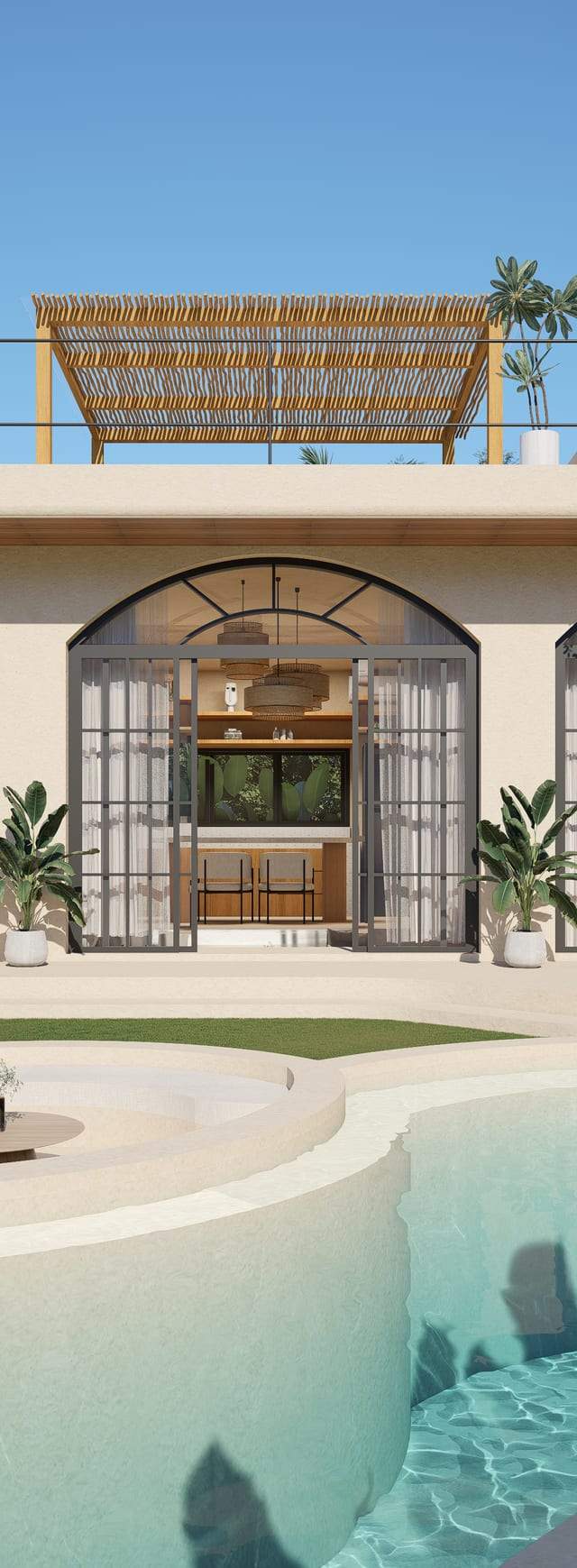 Villa mediterránea de 2 habitaciones en plena selva con doble piscina privada.
